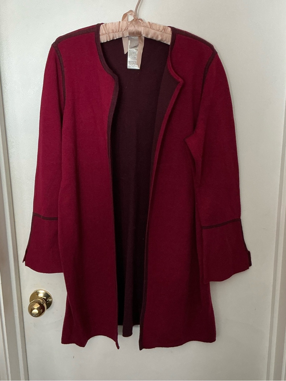 Share Chico’s Open Front Cardigan Mulberry Large Long Sweater Bell Sleeve Cotton